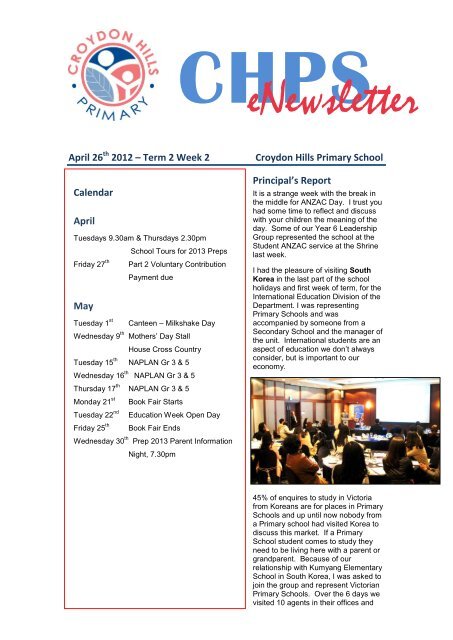 eNewsletter - Croydon Hills Primary School