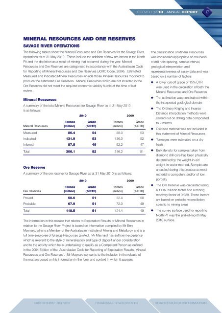 2010 Annual Report - Grange Resources