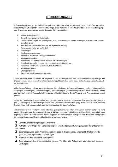 Checkliste Anlage N