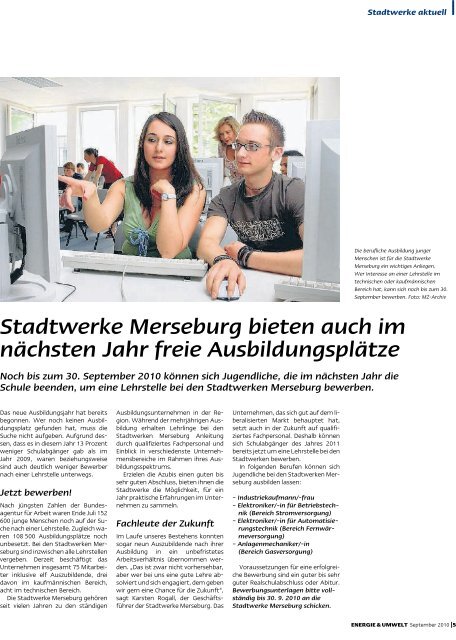 Ausbildung bei den Stadtwerken? Die ... - Stadtwerke Merseburg