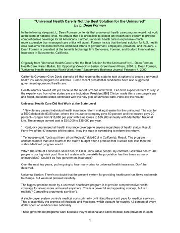 Universal health care not best option