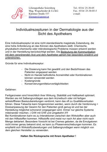 Individualrezepturen in der Dermatologie aus der Sicht des ...