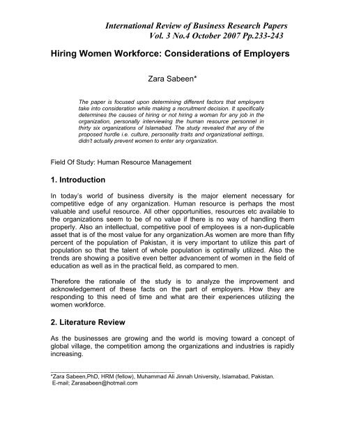Hiring Women Workforce: Considerations of Employers