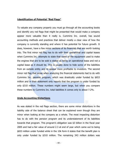 Cummins Inc. Equity Valuation and Analysis