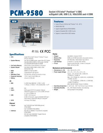 Features NEW Specifications PCM-9580 Socket 478 IntelÂ® Pentium ...