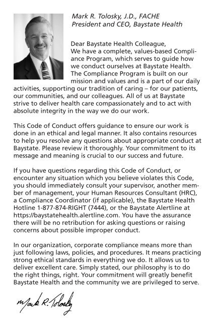 Corporate Compliance Code of Conduct - Baystate Health