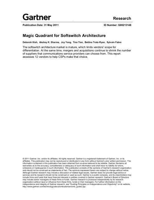 Research Magic Quadrant for Softswitch Architecture - Genband