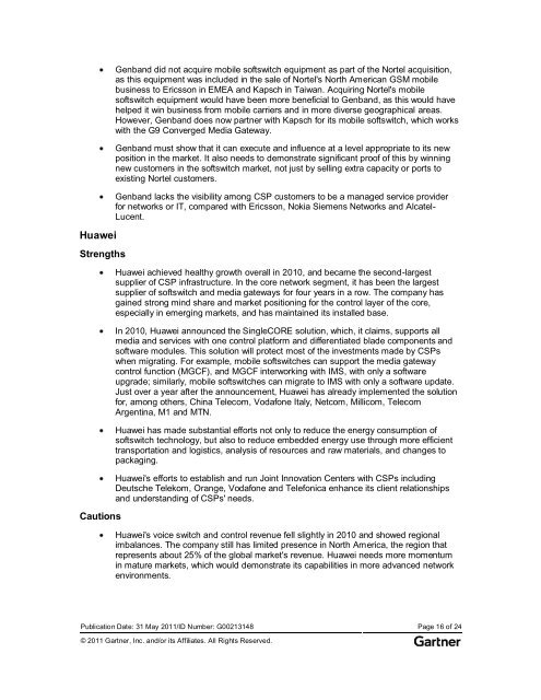 Research Magic Quadrant for Softswitch Architecture - Genband