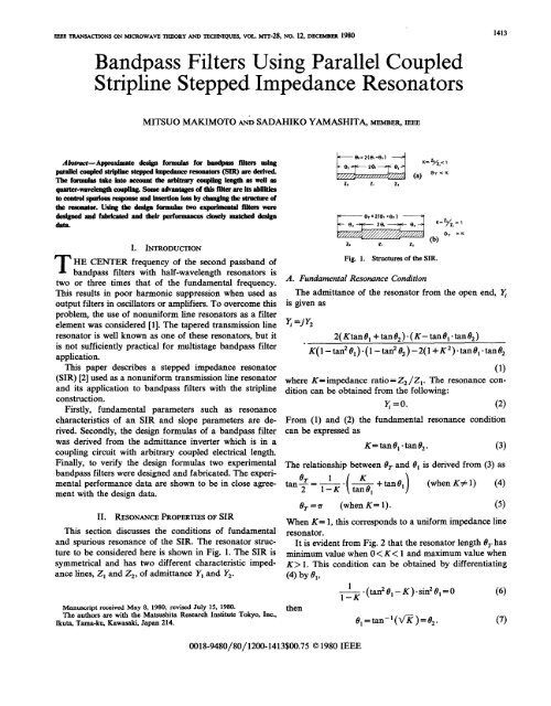 Bandpass Filters Using Parallel Coupled Stripline Stepped ...