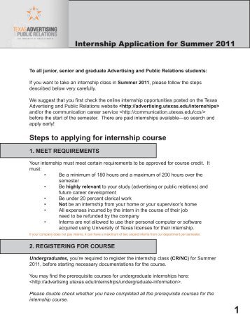 Internship Application for Summer 2011 Steps to applying for ...