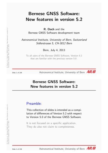 Bernese GNSS Software: New features in version 5.2