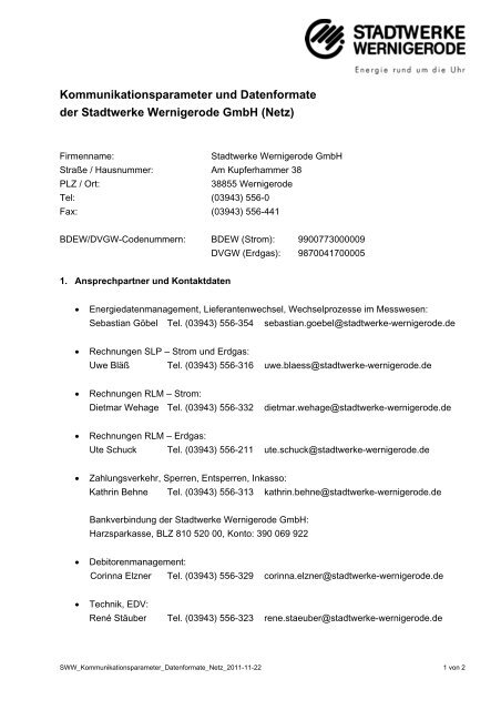 Netz - Stadtwerke Wernigerode