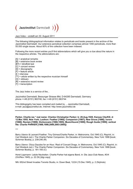 Jazz Index Jazzinstitut Darmstadt