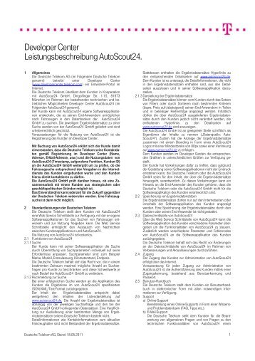 Developer Center Leistungsbeschreibung Autoscout24.