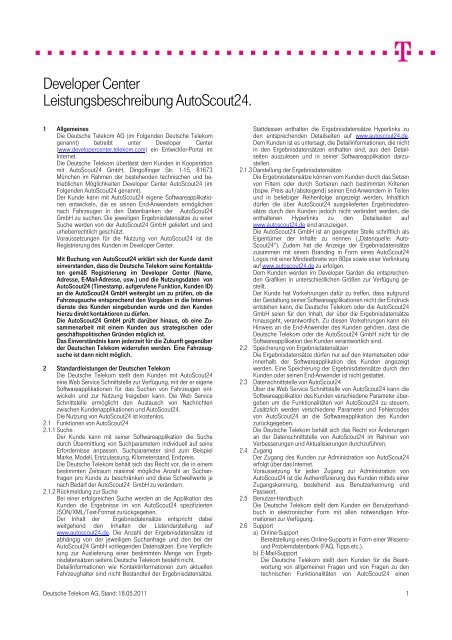 Developer Center Leistungsbeschreibung Autoscout24.