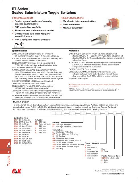 C&K Components toggle switches - MPS Terminal