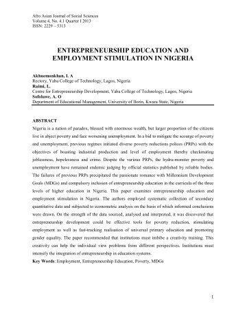entrepreneurship education and employment stimulation in nigeria