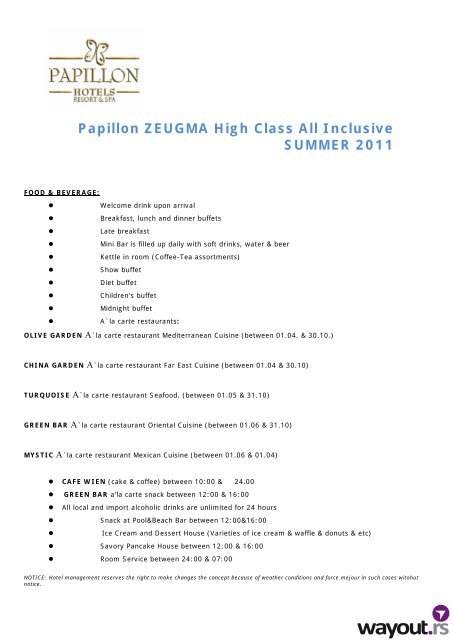 Papillon Zeugma High Class All Inclusive Summer 11 Wayout