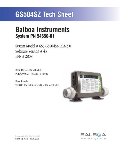 54650-01, GS5-GS504SZ-RCA-3.0 - Balboa Direct