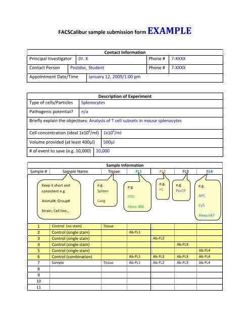 FACSCalibur sample submission form EXAMPLE - FAU