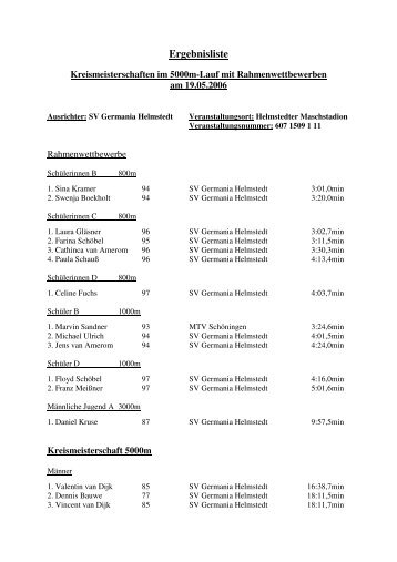 KM 5000m mit Rahmenwettbewerben - NLV Kreis Helmstedt