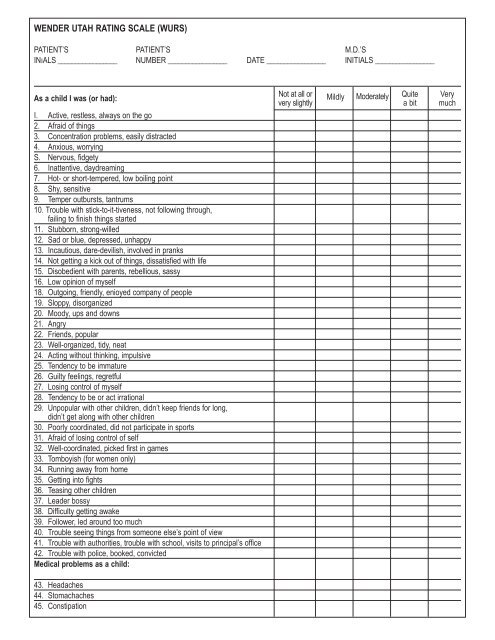 WENDER UTAH RATING SCALE (WURS)