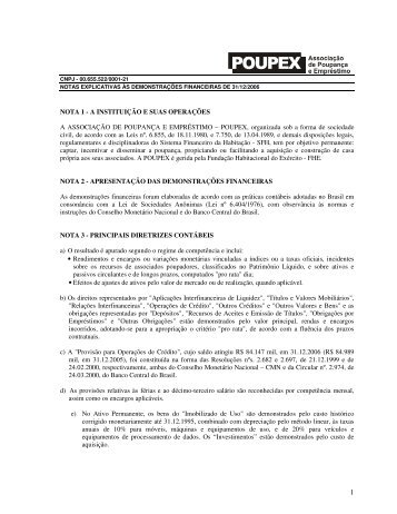 NOTA 1 - A INSTITUIÃÃO E SUAS OPERAÃÃES A ... - Poupex