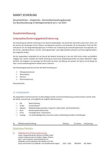 Zusammenfassung Leitprojekte/Sanierungsgebiet ... - Markt Schierling
