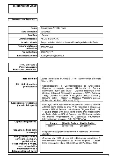 CV ZANGIROLAMI ANDREA.pdf - Azienda USL di Ferrara