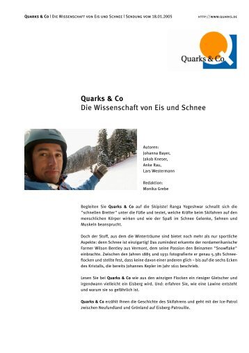 Quarks & Co Die Wissenschaft von Eis und Schnee