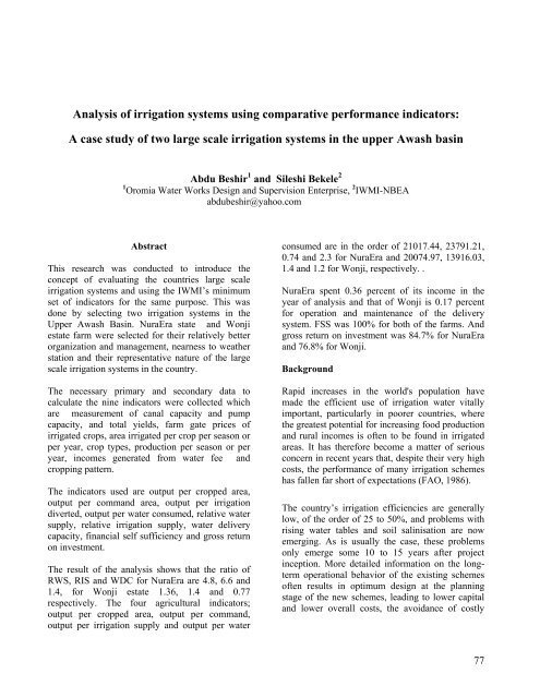 Analysis of irrigation systems using comparative performance ...