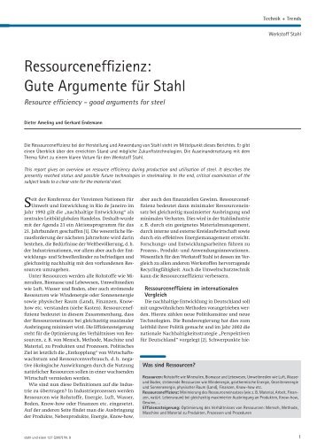 Ressourceneffizienz: Gute Argumente für Stahl - Stahl-Online