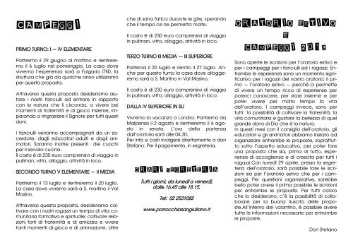 Brochure Oratorio Estivo e Campeggi - Parrocchia San Giuliano