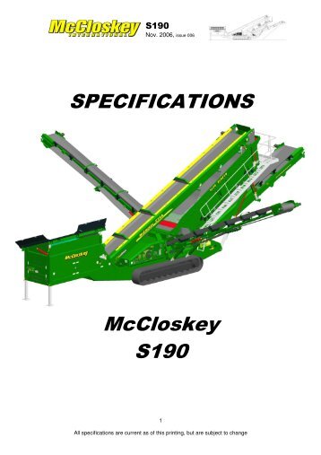 SPECIFICATIONS McCloskey S190 - Best Machinery Kft.