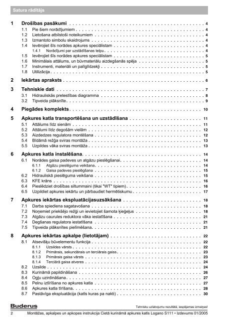 MontÄÅ¾as, apkalpes un apkopes instrukcija - Buderus