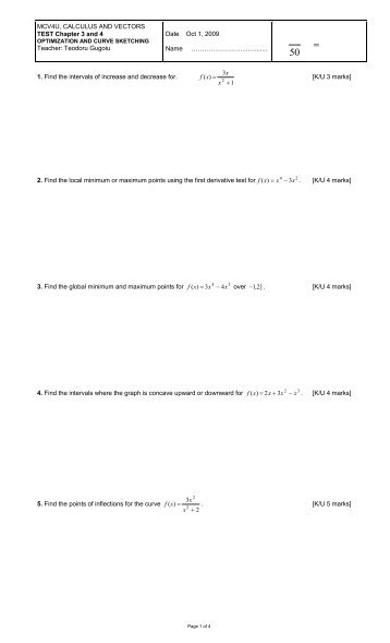 MCV4U, CALCULUS AND VECTORS TEST Chapter 3 ... - La Citadelle