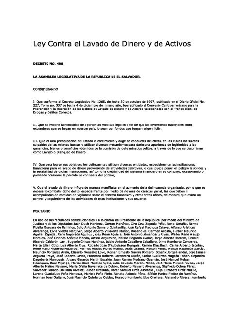 Ley Contra el Lavado de Dinero y de Activos - Consejo ...