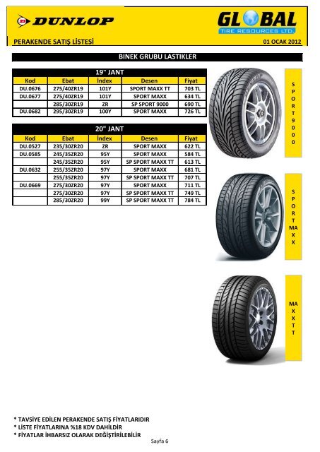 dunlop binek fÄ±yat lÄ±stesÄ± (pdf ) - Tarlas Lastik