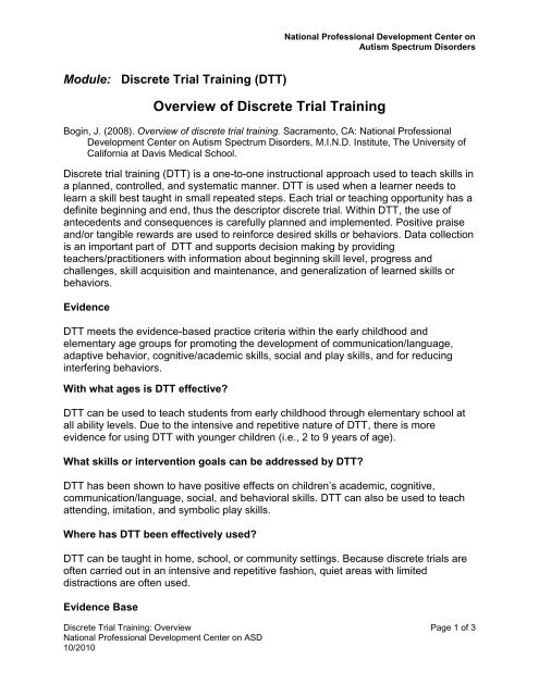 Overview of Discrete Trial Training - National Professional ...