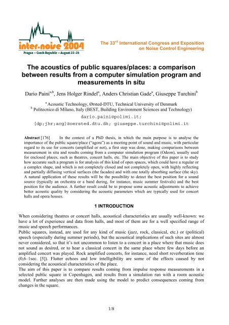 The acoustics of public squares/places: a comparison ... - Odeon