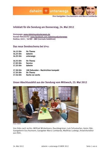 Infoblatt für die Sendung am Donnerstag, 24. Mai 2012 Das neue ...
