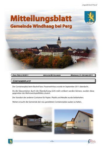 Mitteilungsblatt der Gemeinde Windhaag bei Perg vom 31. Oktober ...