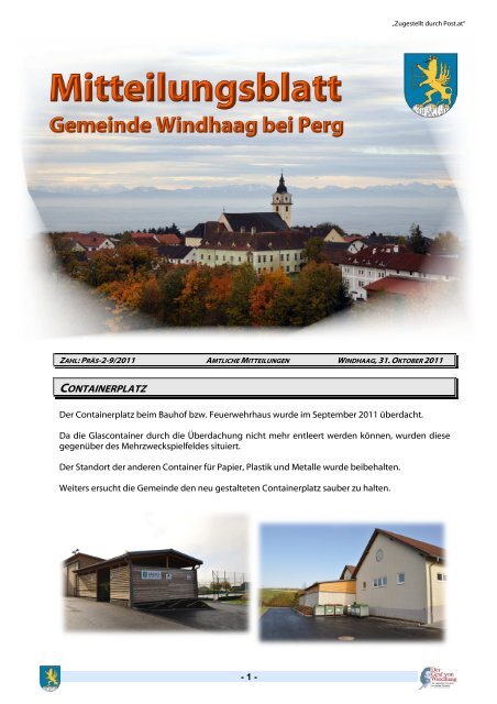 Mitteilungsblatt der Gemeinde Windhaag bei Perg vom 31. Oktober ...