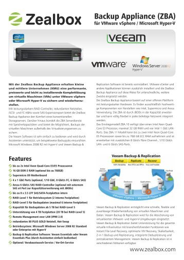 Zealbox Backup Appliance Datenblatt (PDF)