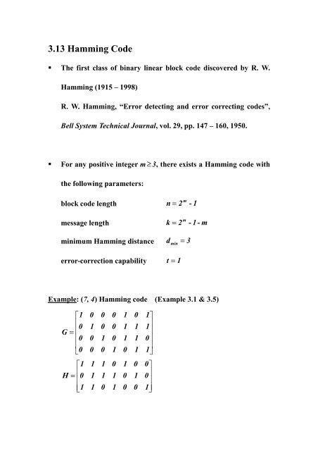 3.13 Hamming Code