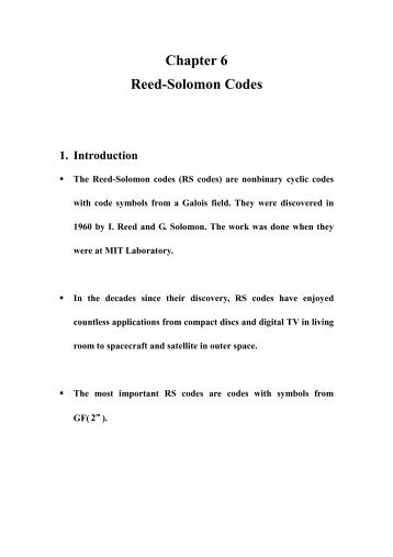 Chapter 6 Reed-Solomon Codes
