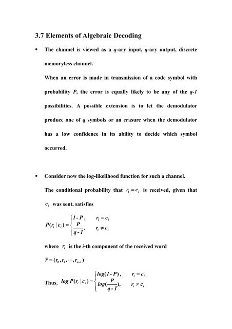 Decoding Elemnt 3.7 Elements of Algebraic Decoding
