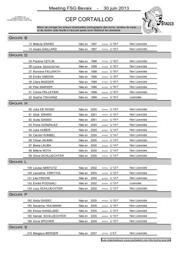 Liste des inscrits - FSG Bevaix