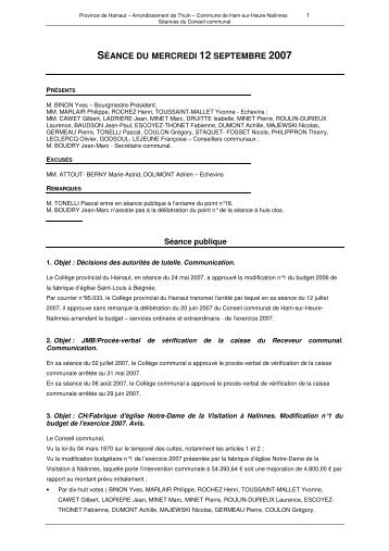 séance du mercredi 12 septembre 2007 - Ham-sur-Heure - Nalinnes