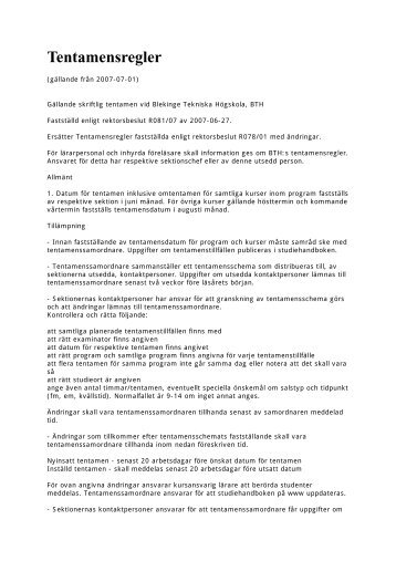 Tentamensregler - Blekinge Tekniska Högskola